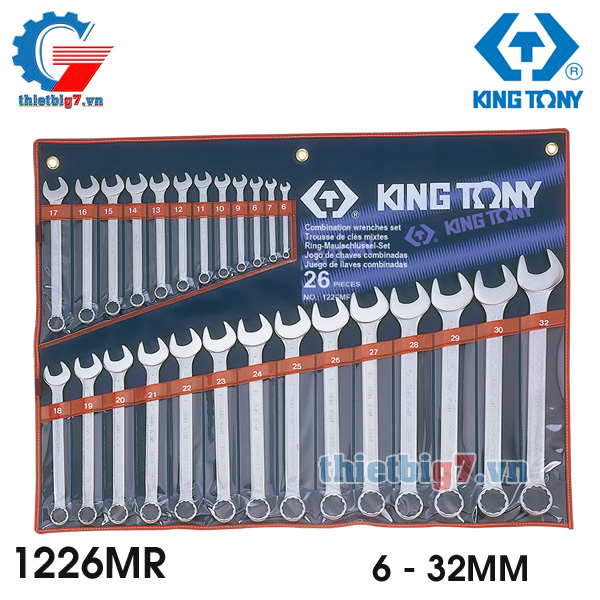 Bộ Cờ Lê Vòng Miệng 26 Cái Hệ Mét Kingtony 1226MR, 6 – 32MM