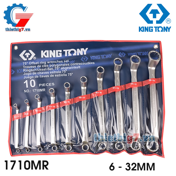 Bộ Cờ Lê Hai Đầu Vòng 10 Cái Hệ Mét Kingtony 1710MR, 6-32MM