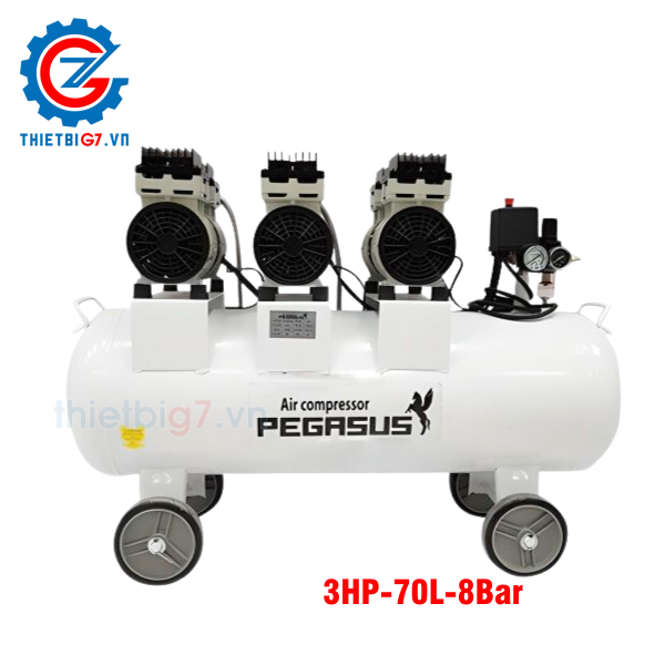 Máy nén khí không dầu giảm âm PEGASUS 3HP – 8 Bar – 70L
