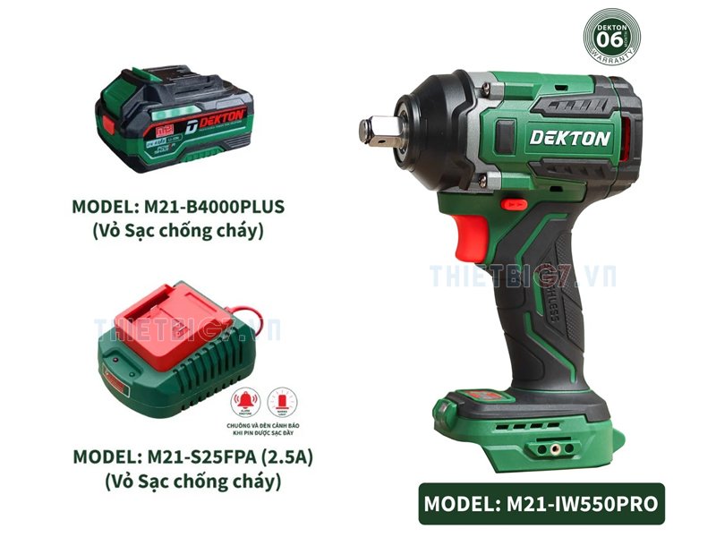 Súng siết bulong pin Dekton M21-IW550PRO kèm 1 pin + 1 sạc