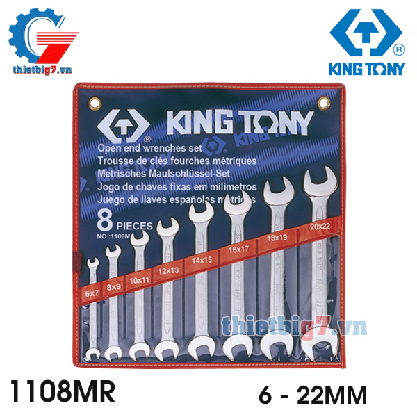 Bộ Cờ Lê Hai Đầu Miệng 8 Cái Hệ Mét Kingtony 1108MR, 6-22MM