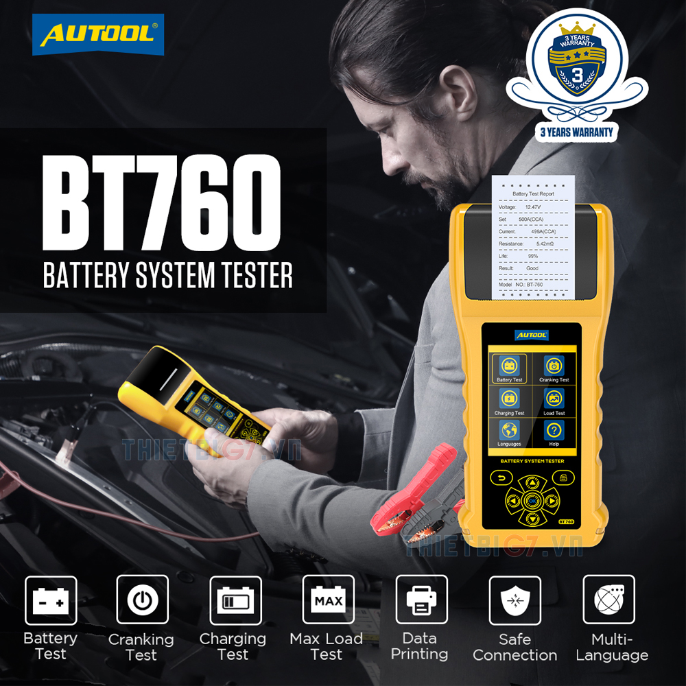 Thiết bị kiểm tra ắc quy ô tô Autool BT760 có hổ trợ máy in bill