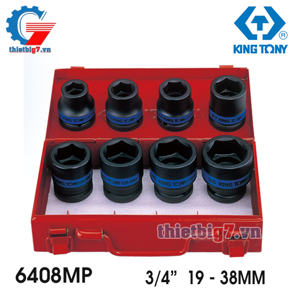 Bộ Khẩu Tuýp 3/4” Kingtony 6408MP – 8 Chi Tiết, 19-38mm ( Hệ Mét )