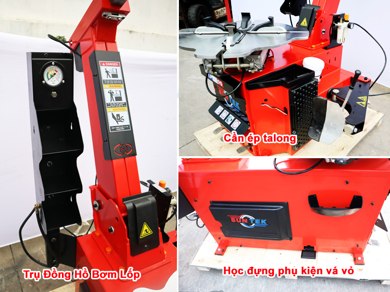 Trụ đồng hồ bơm lốp, cần ép talong và bên hong trang bị học để phụ kiện vá vỏ