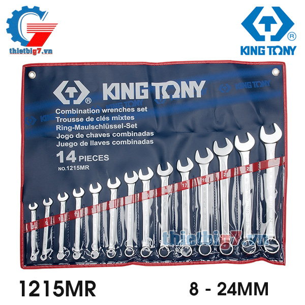Bộ Cờ Lê Vòng Miệng 14 Cái Hệ Mét Kingtony 1215MR, 8-24MM