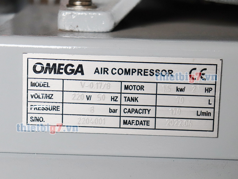 Thông số máy nén khí Omega 2HP-70lit