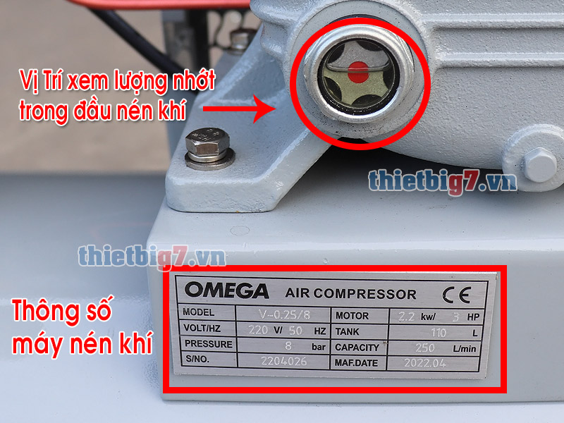 Thông số của máy nén khí OMEGA 3HP-110L-8Bar