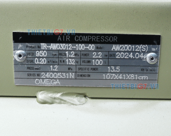 Máy Nén Khí OMEGA 2 Cấp Nén 3HP – 100L – 12Bar - Ảnh 9