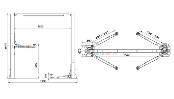 Bản vẽ kỹ thuật móng cầu nâng ô tô 2 trụ Alpha