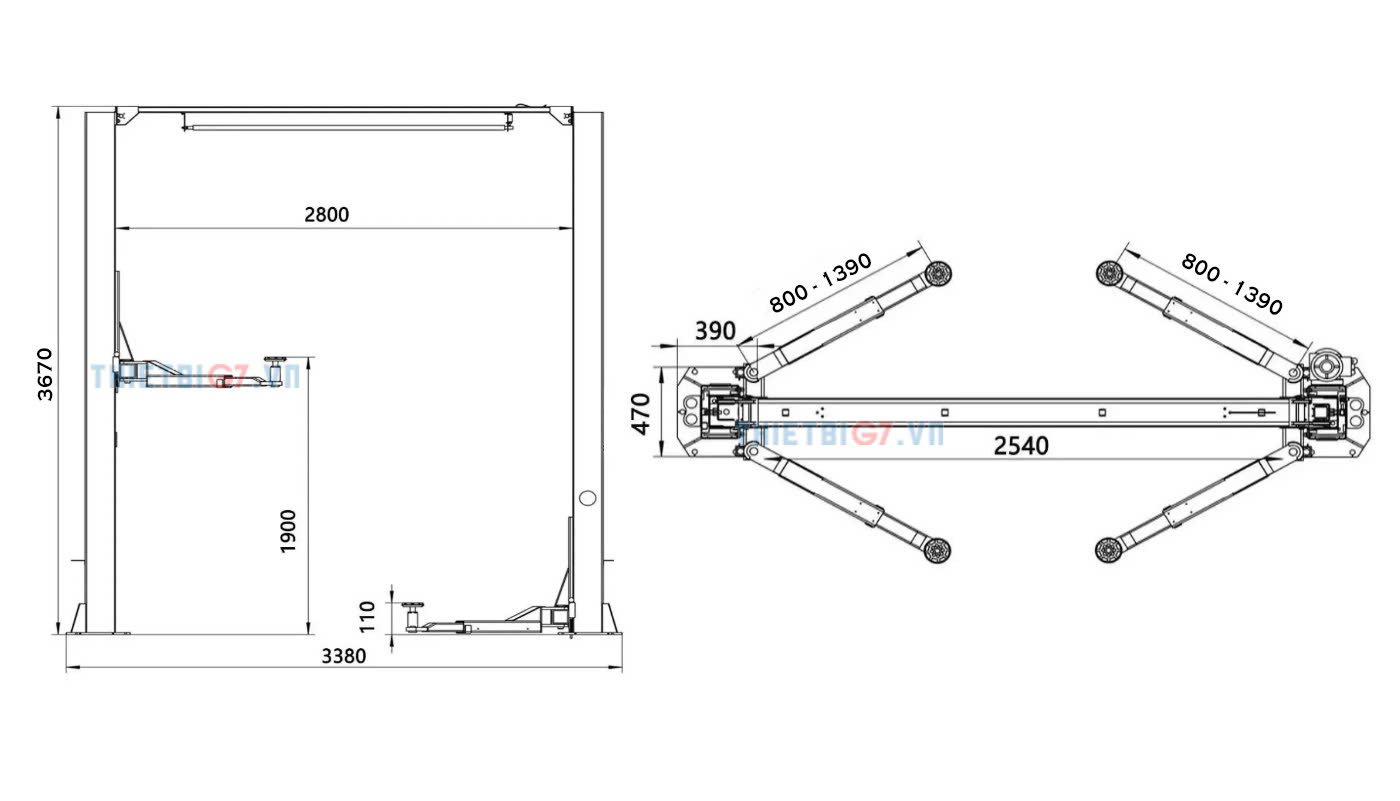 Bảng Vẽ Kỹ Thuật Cầu Nâng Ô Tô 2 Trụ Cổng Trên ALPHA AL-4T