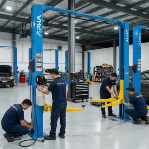 Hình ảnh thực tế lắp đặt cầu nâng ô tô 2 trụ Alpha AL-4T bởi đội ngũ Thiết Bị G7