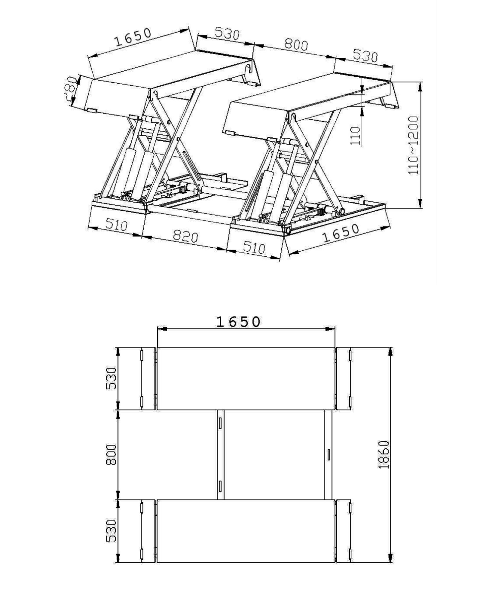 Mô phỏng kích thước cầu nâng ALPHA AL-4XD