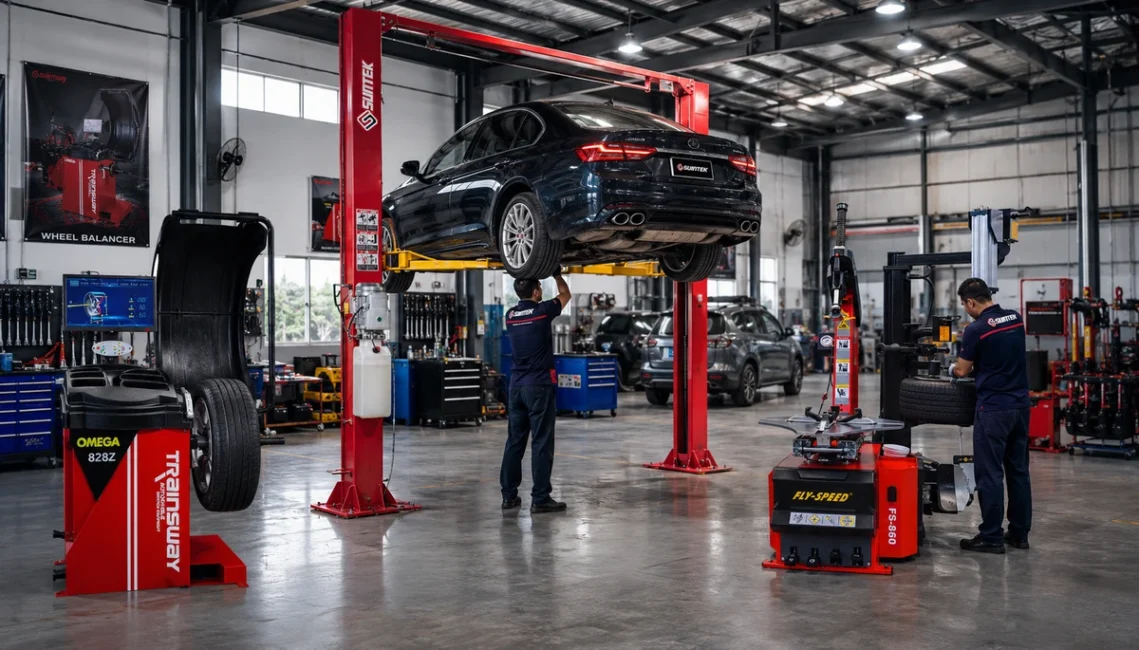 Thiết bị garage chuyên nghiệp: Cẩu nâng ô tô, máy cân bằng lốp, máy ép lốp tại Thietbig7.