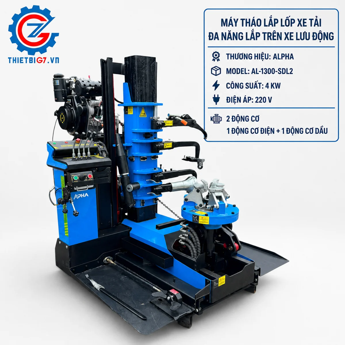Máy tháo lắp lốp xe tải Alpha AL-1300-SDL2 có động cơ diesel bổ sung