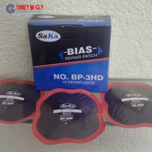 Hộp và 3 miếng vá lốp bố chéo SAKA-TECH BP-3HD 130x130mm viền đỏ dày dặn