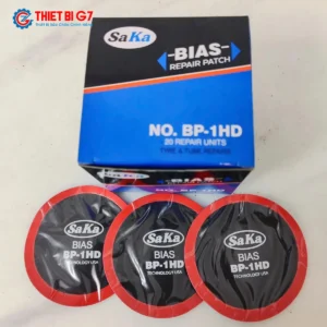 Chi tiết hộp và 3 miếng vá lốp bố chéo SAKA-TECH BP-1HD phi 75mm viền đỏ