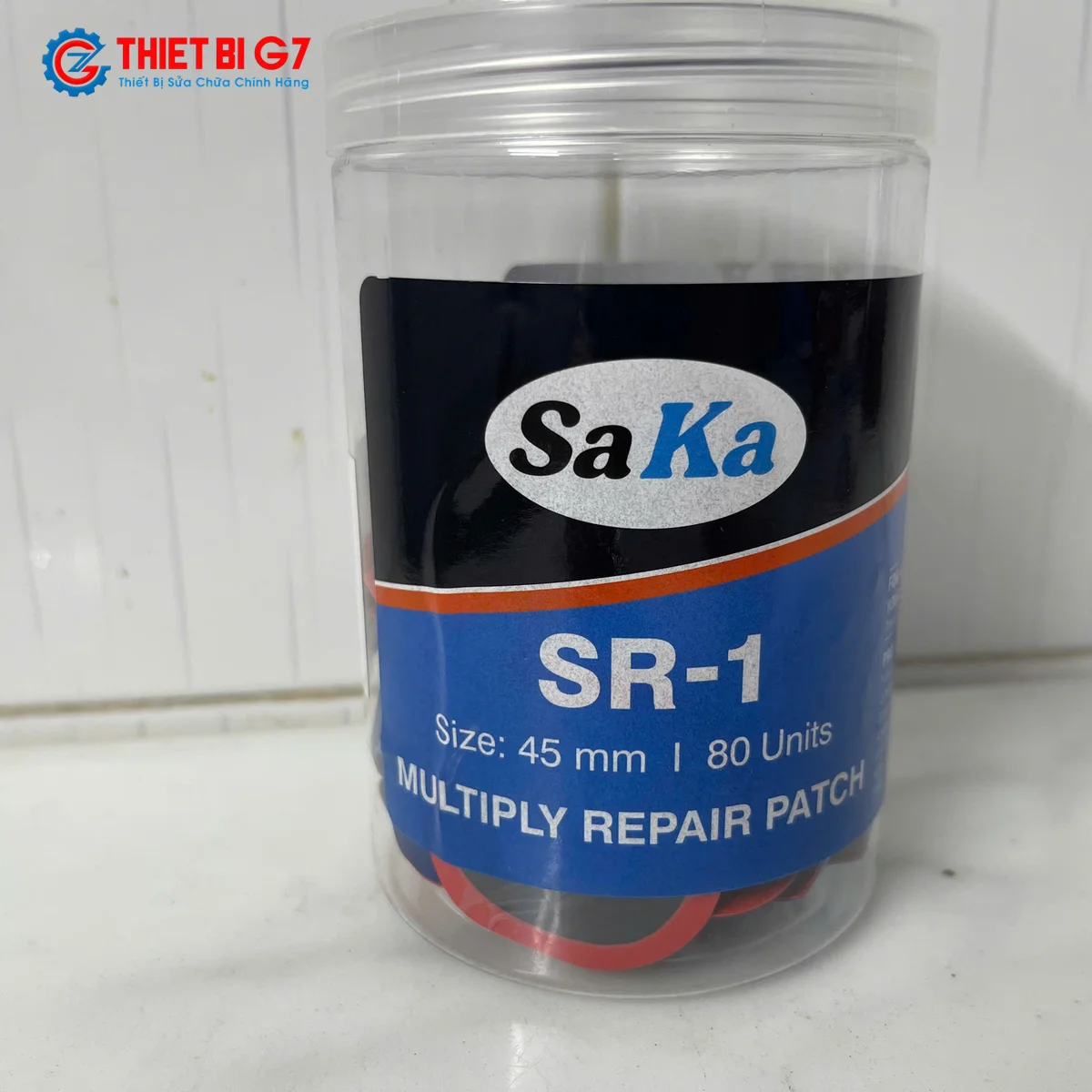 Hũ nhựa đựng miếng vá săm lốp SAKA-TECH SR-1 gồm 80 miếng thực tế Hũ nhựa bảo quản miếng vá săm lốp đa năng SAKA-TECH SR-1 gồm 80 miếng kín khí chống ẩm