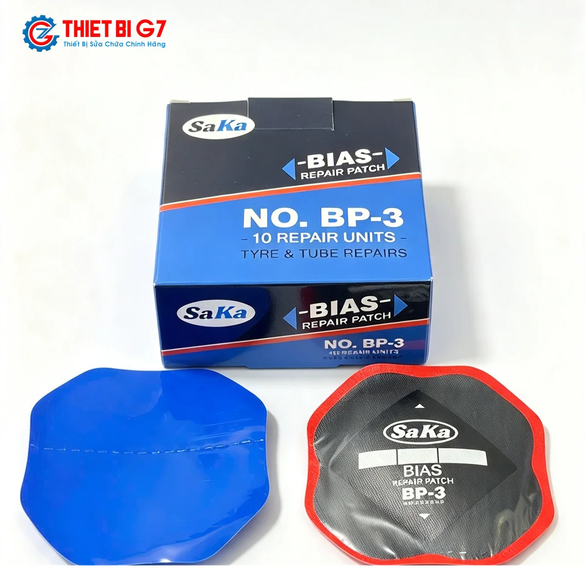 Hộp miếng vá lốp bố chéo SAKA-TECH BP-3 chính hãng gồm 10 miếng Miếng vá lốp bố chéo SAKA-TECH BP-3 kích thước 100x100mm hộp 10 miếng chính hãng